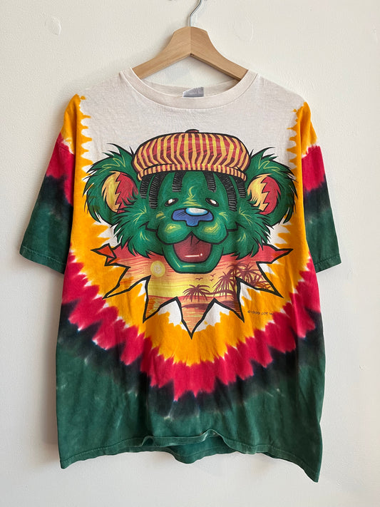 1999 Liquid Blue Grateful Dead Bear Jamaican Tie Dye Graphic Music Tee (L)