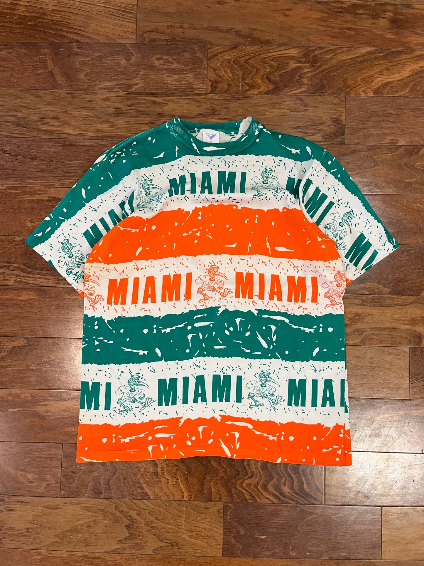 90s Miami Hurricanes Spell Out AOP Tee (L)