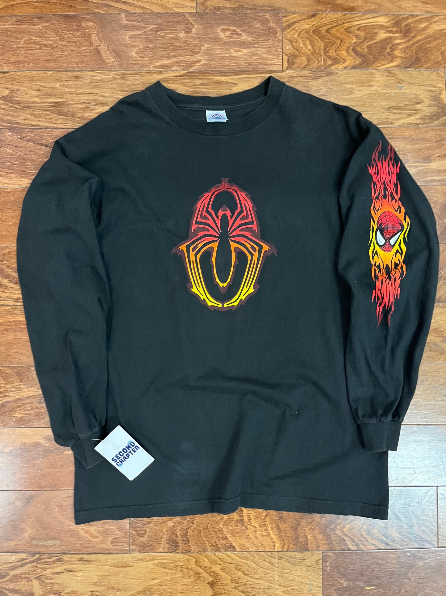 2001 Spiderman Flames Sleeve Hit Long-Sleeve Shirt (L)