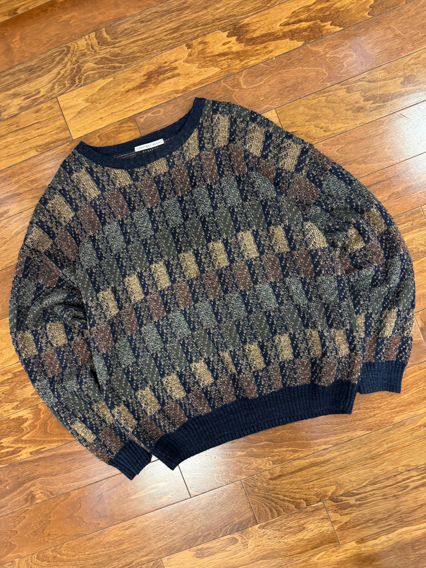 90s Geoffrey Beene Square Pattern Sweater (XL)