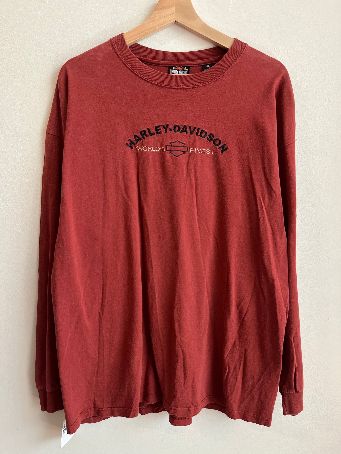 00s Harley Davidson Embroidered Burgundy Long Sleeve Shirt (XL)