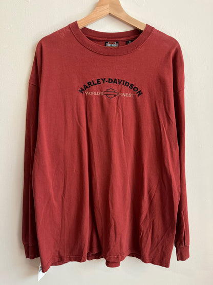 00s Harley Davidson Embroidered Burgundy Long Sleeve Shirt (XL)