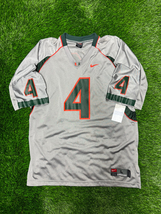 00s University of Miami Hurricanes Grey #4 Vintage Nike Football Jersey (L)