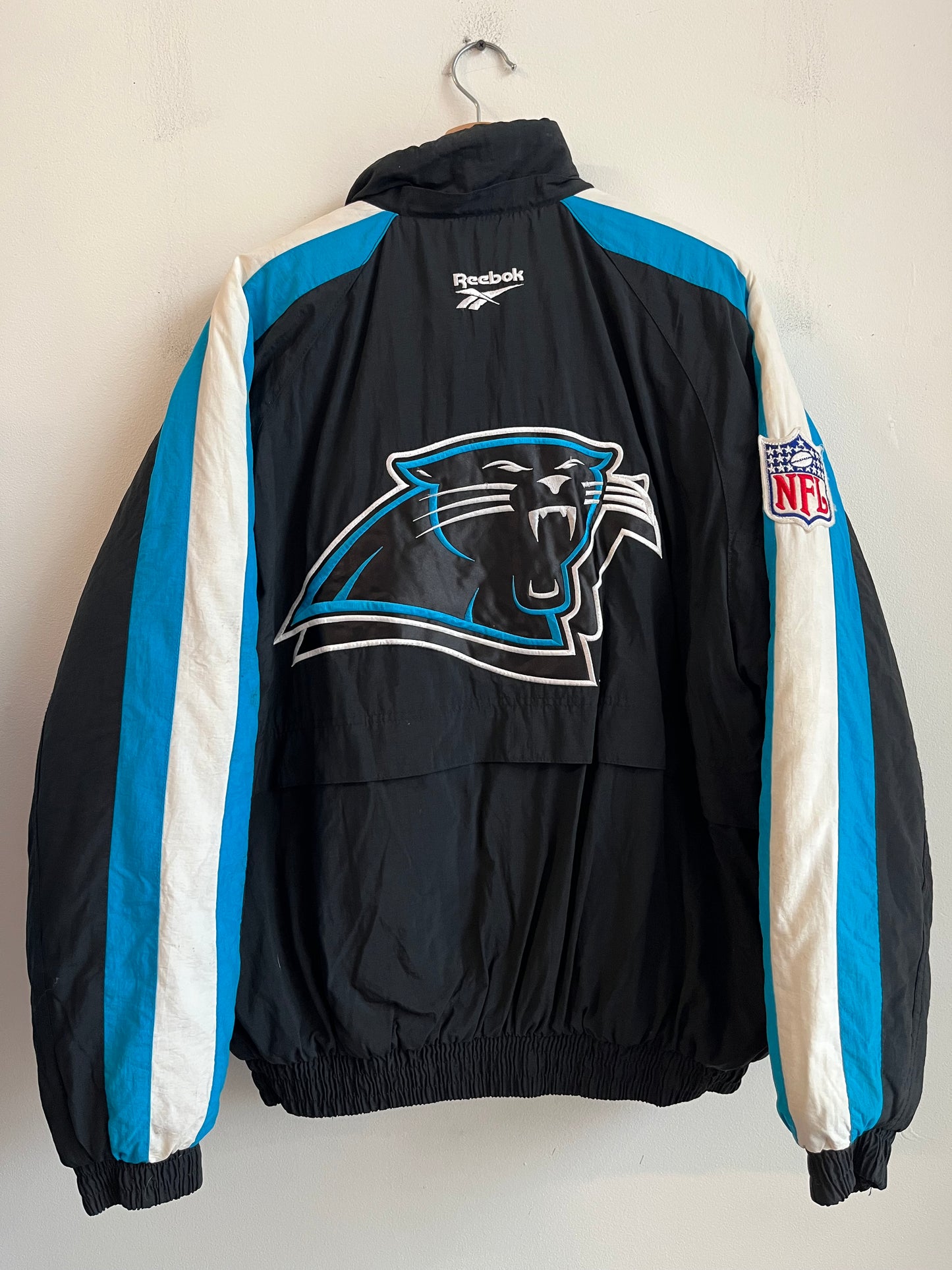 90s Carolina Panthers Reebok Striped Puffer Jacket (L)