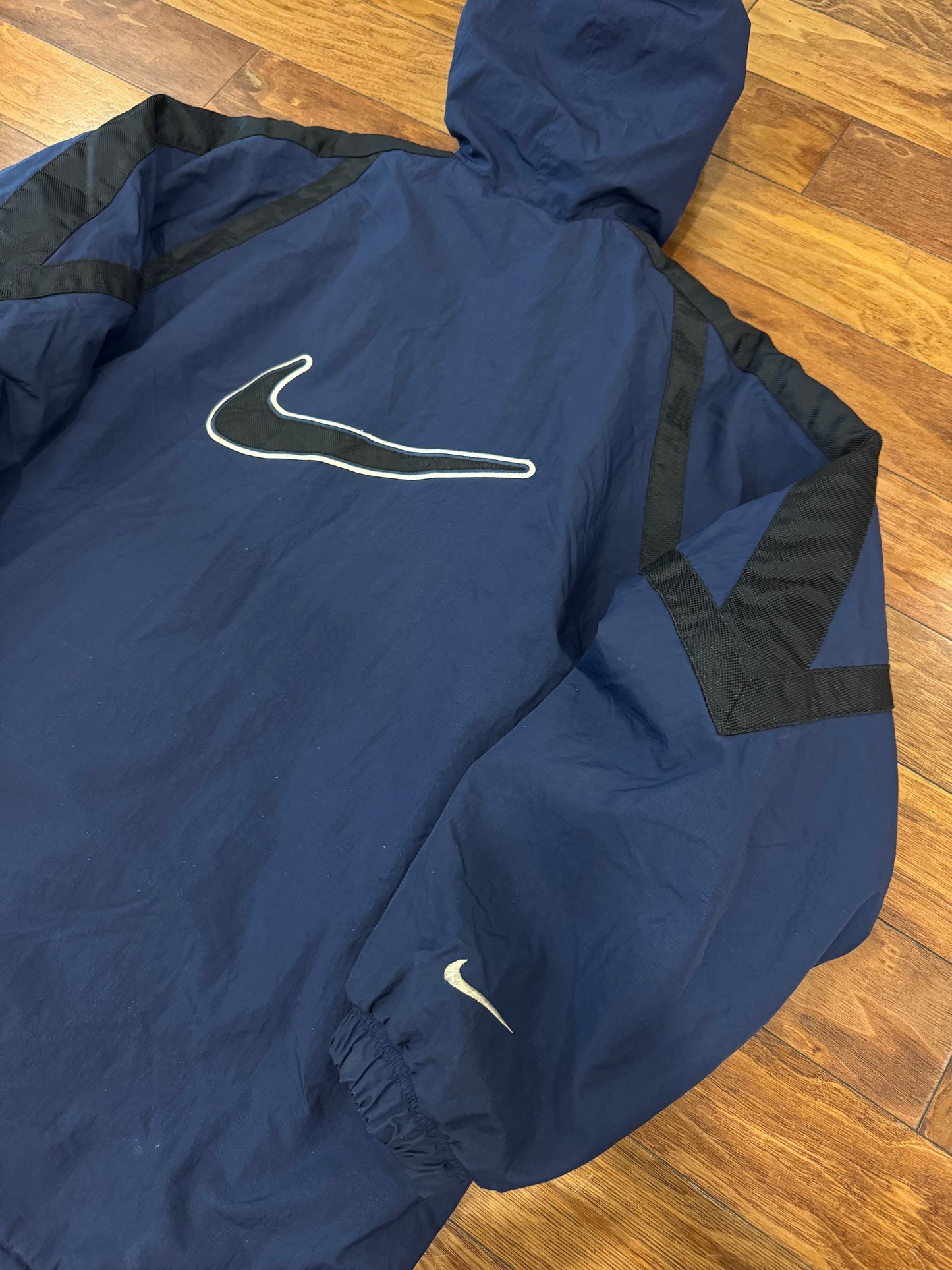90s Nike Navy Big Swoosh Parka Puffer Jacket (L)