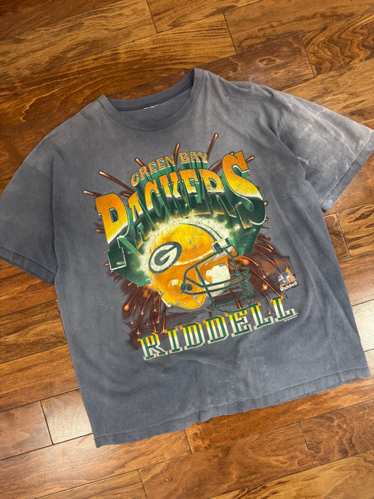 1997 Green Bay Packers Riddell Thrashed Smoke Faded Tee (XL)