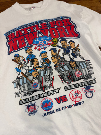 1997 MLB Subway Series "Battle for New York" Yankees vs Mets (Jackie Robinson 50th) Tee (XL)