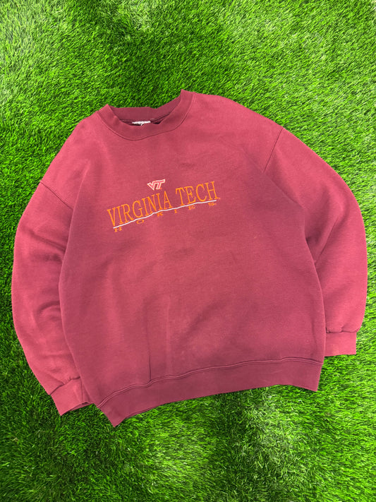 90s Virginia Tech (VT) Spell Out Vintage Embroidered Crewneck (XL)