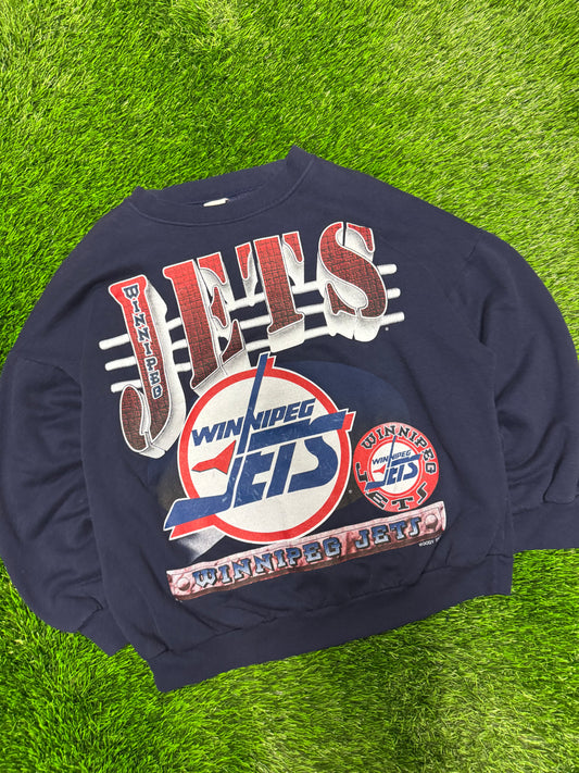 90s Winnipeg Jets Big Graphic Vintage NHL Boxy Crewneck (L)