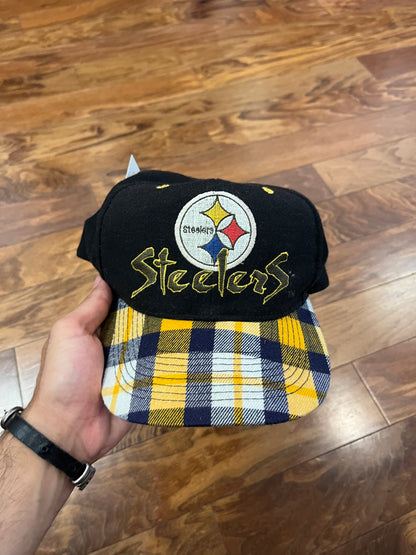 90s Pittsburgh Steelers Plaid Rare Script Hat (OS)