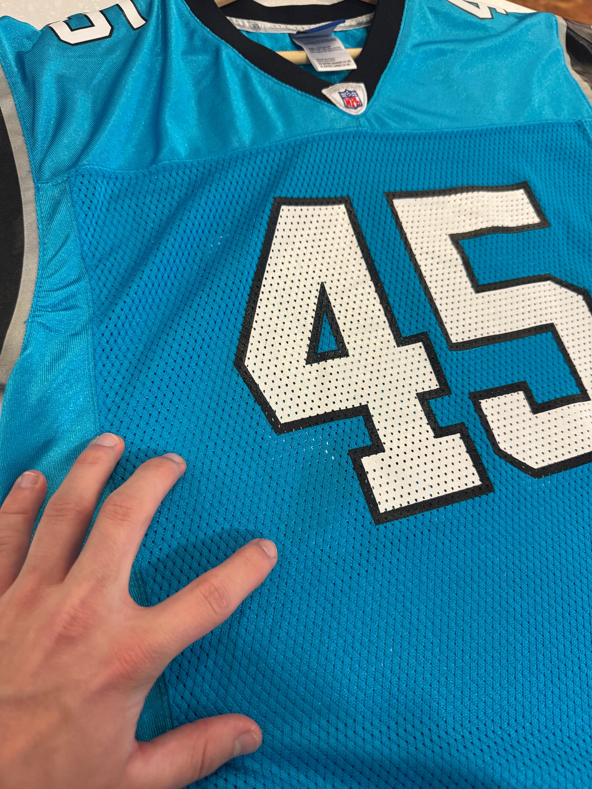 00s Carolina Panthers Brad Hoover Electric Blue Jersey (Youth XL)