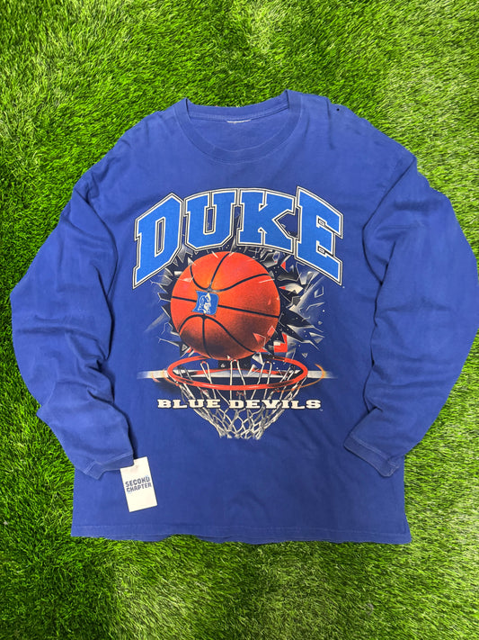 90s Duke University Shattered Basketball Vintage graphic Long Sleeve Tee (XL)