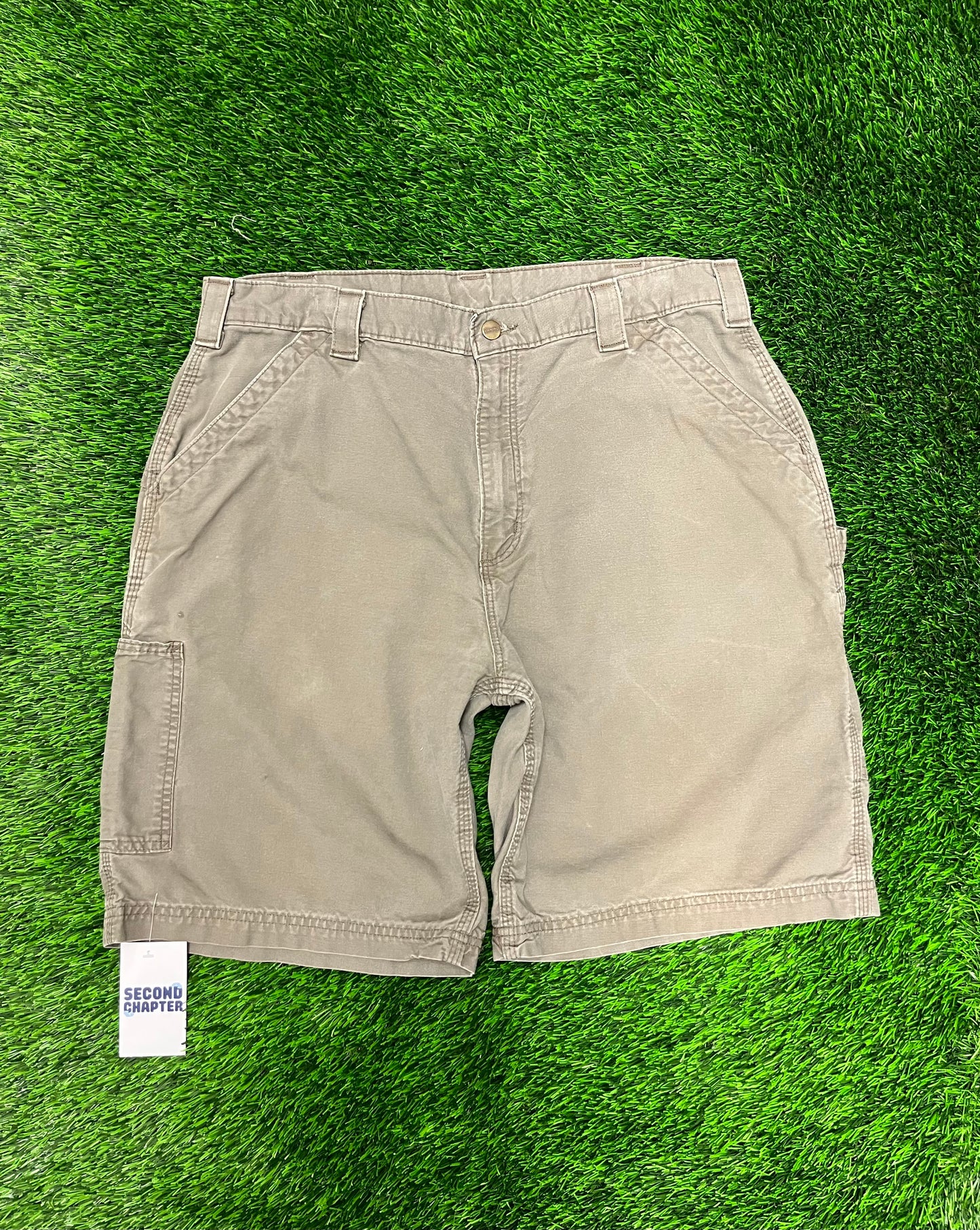 2010 Carhartt Workwear Carpenter Faded Olive Vintage Shorts (36)