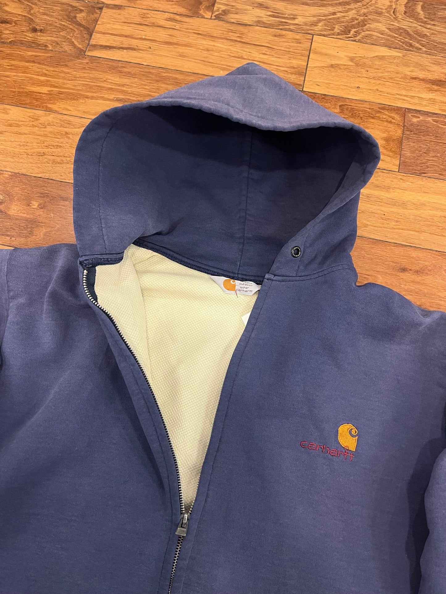90s Carhartt Waffle Knit Vintage Faded Zip Up Hoodie (XXL)