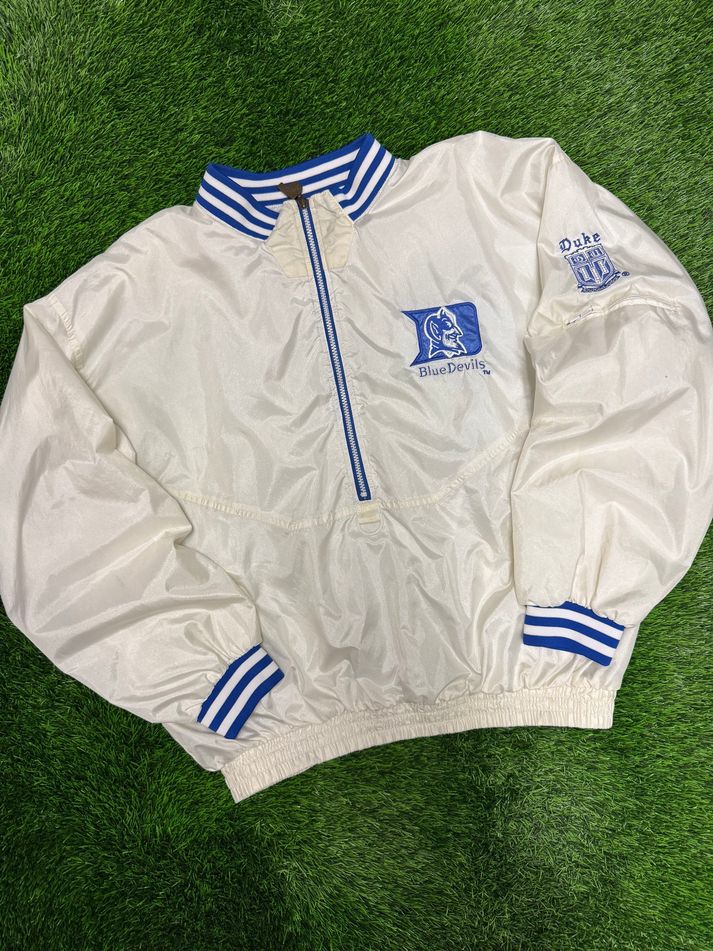 90s Duke University Blue Devils White Pro Player Windbreaker (XXL)