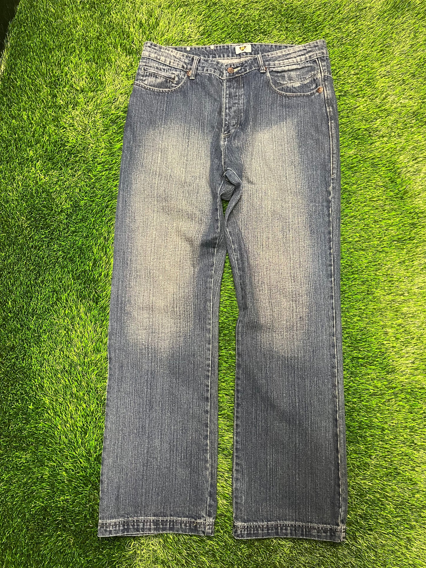 00s Antik Denim Rhinestone Baggy Dark Blue Jeans (38 x 34)