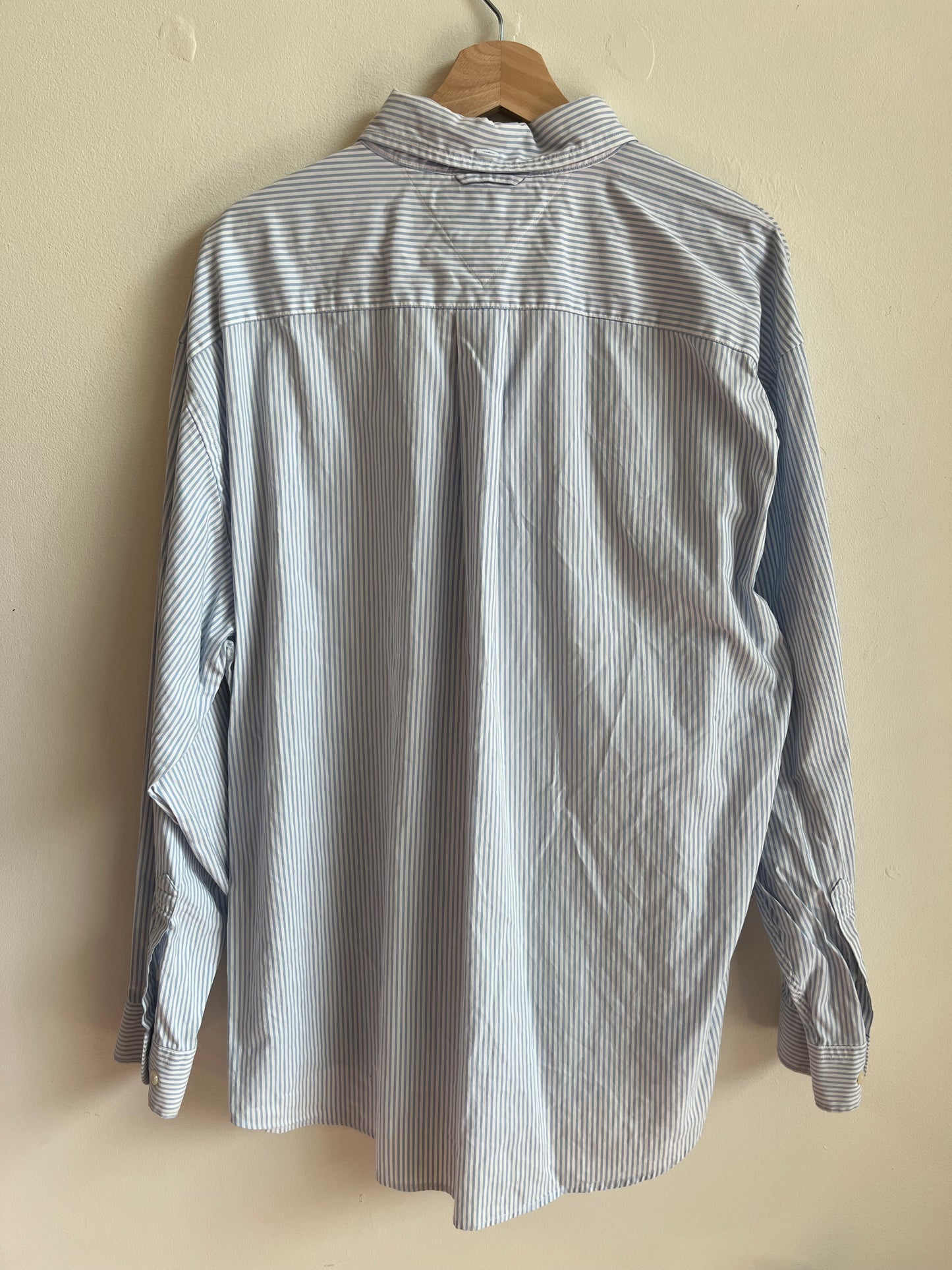 00s Tommy Hilfiger Pinstripe Blue Button Down Polo Shirt (XL)