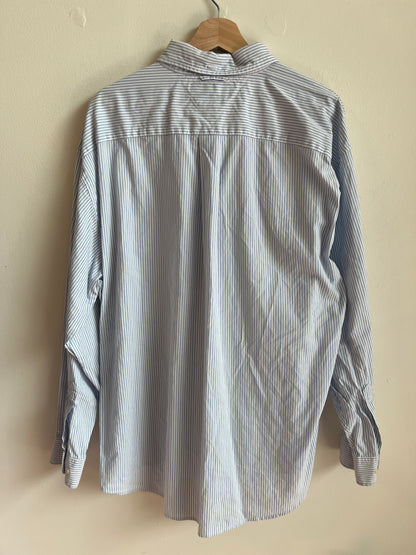00s Tommy Hilfiger Pinstripe Blue Button Down Polo Shirt (XL)