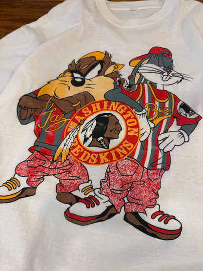 90s Washington Redskins Looney Tunes Taz & Bugs Tee (L)