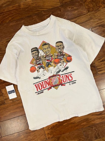 90s Vintage Portland Trail Blazers Caricature Young Guns Thrashed Tee (L)