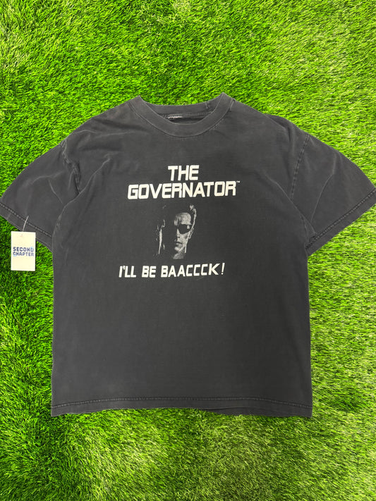 00s Arnold Schwarzenegger The Governator "I'll Be Baaccck!" Vintage Terminator Parody Tee (XL)