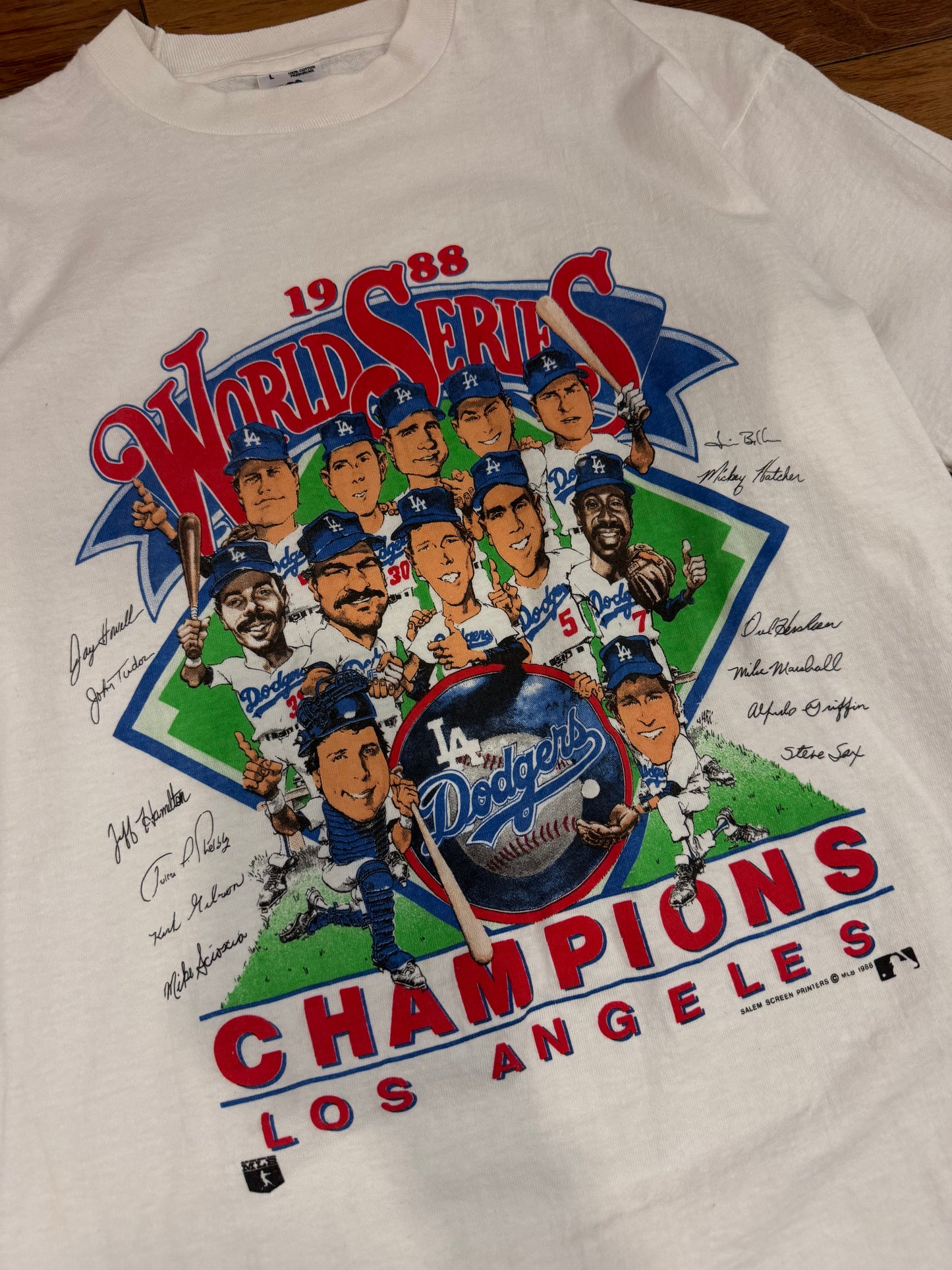 1988 Los Angeles Dodgers Caricature World Series Vintage MLB Tee (L)