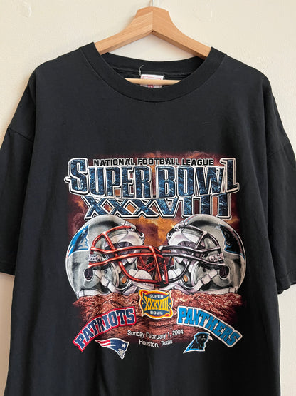 2004 New England Patriots vs Carolina Panthers NFL Super Bowl Black Tee (XL)