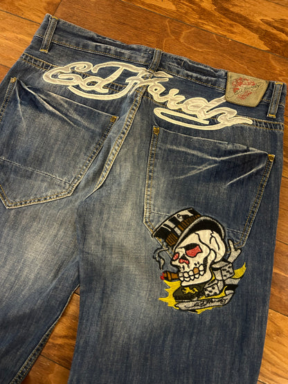 00s Ed Hardy Embroidered Skull Jeans (36 x 32)