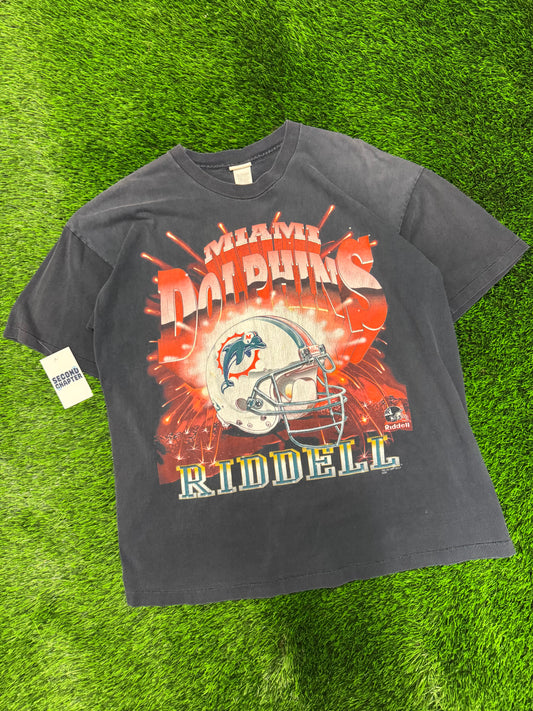 1997 Miami Dolphins Riddell NFL Helmet Faded Tee (XL)