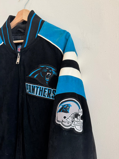 00s Carolina Panthers Suede Embroidered Patched NFL Jacket (XXL)