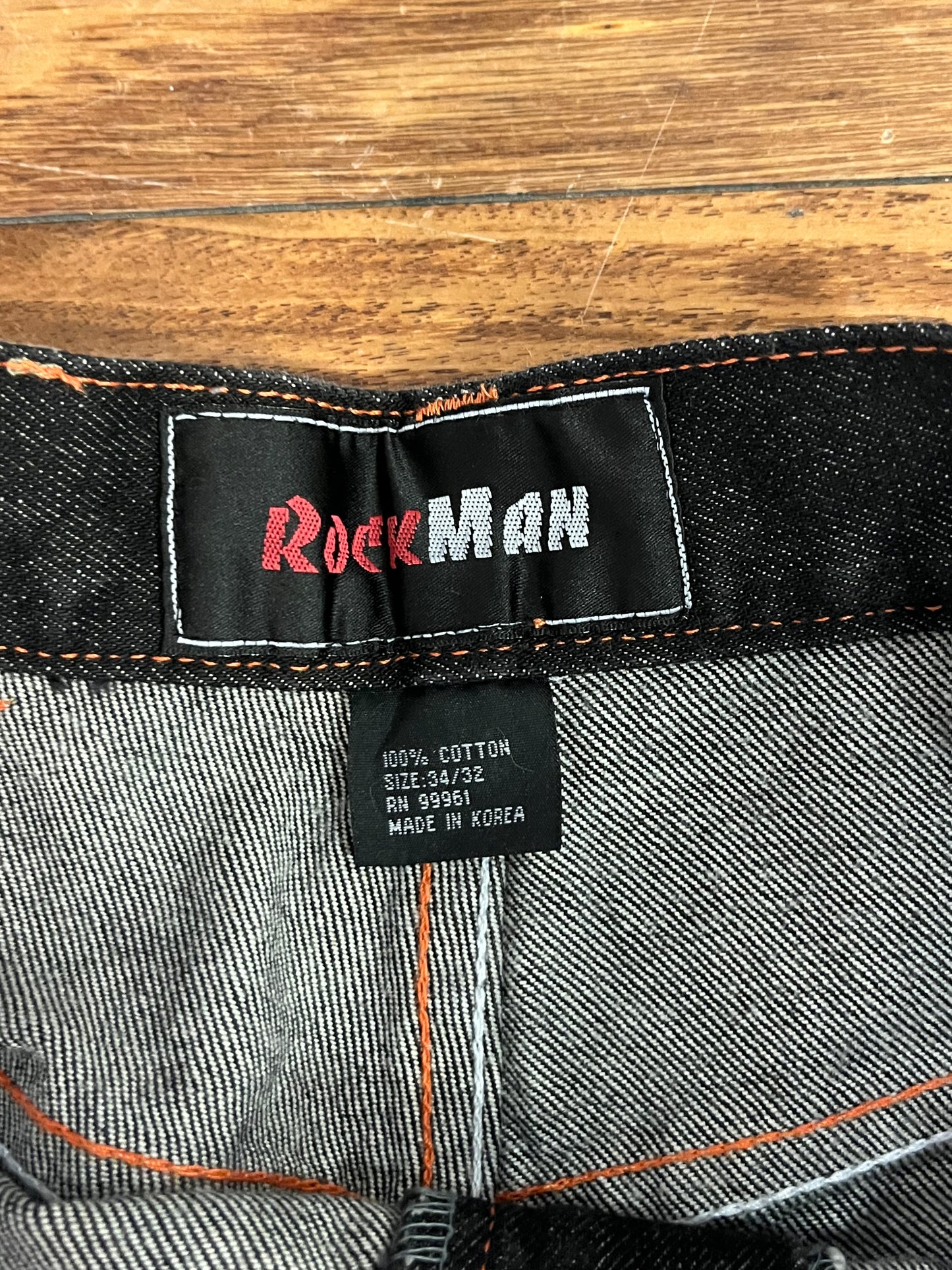 00s Rockman Baggy Embroidered Y2K Jeans (34 x 32)