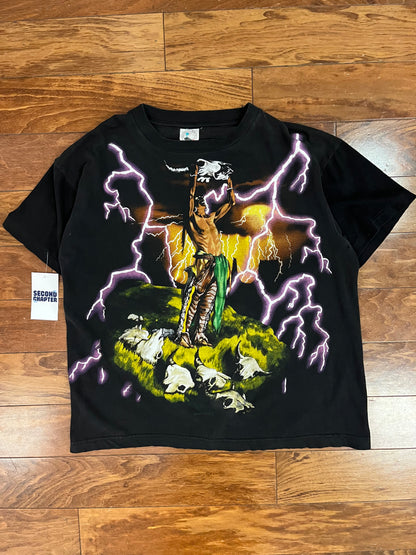 90s American Thunder Purple Lightning AOP Native Chief Forever Free Tee (L)