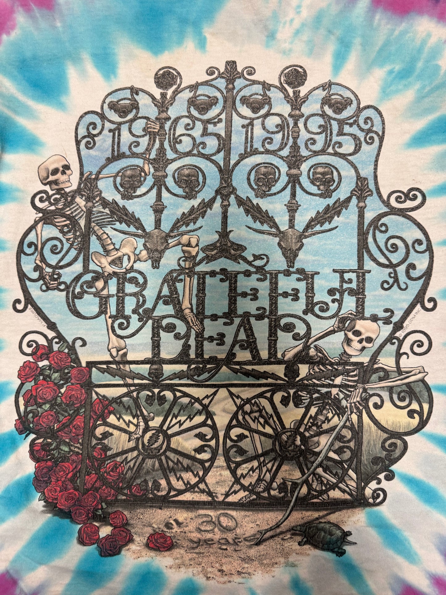 1995 Grateful Dead "Skeleton & Roses" Vintage Band Tie Dye Long Sleeve (XL)