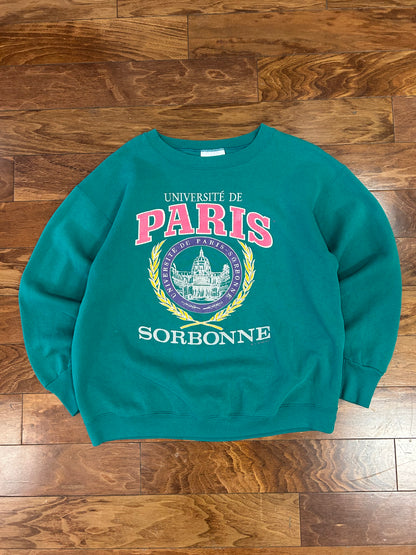 90s Universite De Paris Sabonne Dark Teal Crewneck (L)