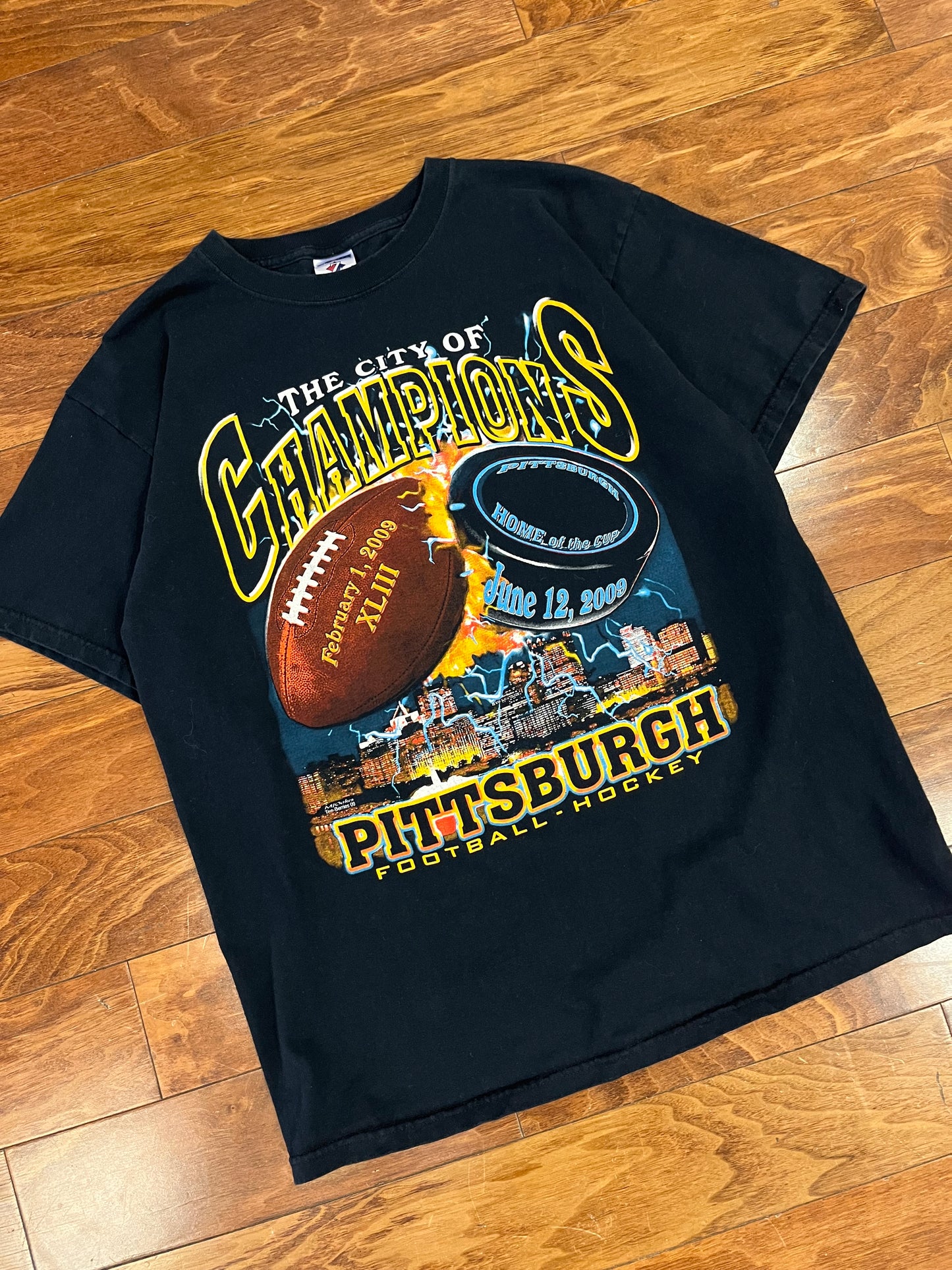 2009 Pittsburgh Steelers & Penguins Champions Tee (L)