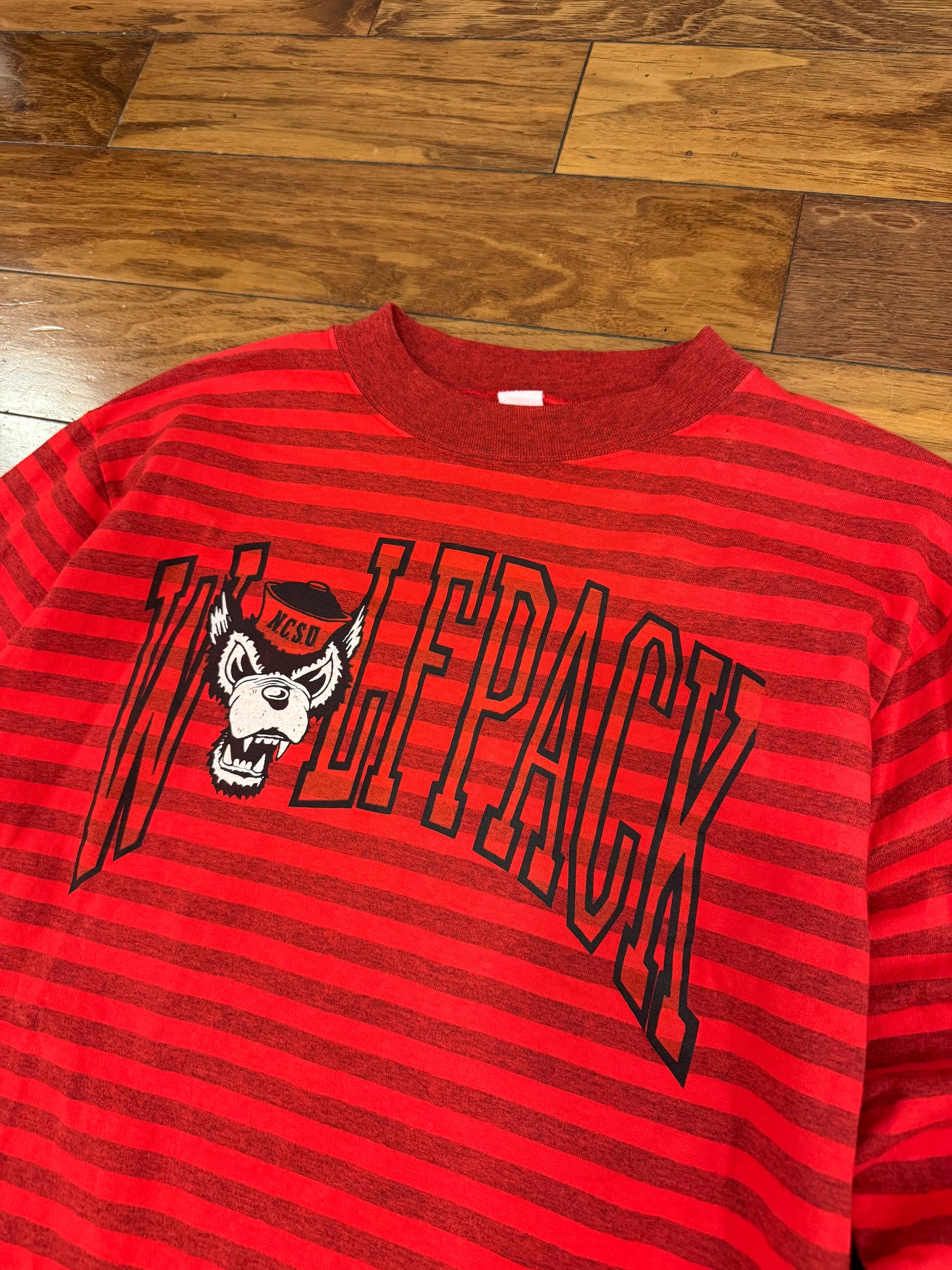 80s North Carolina University (NC State) Wolfpack Striped Long-Sleeve Shirt (L)