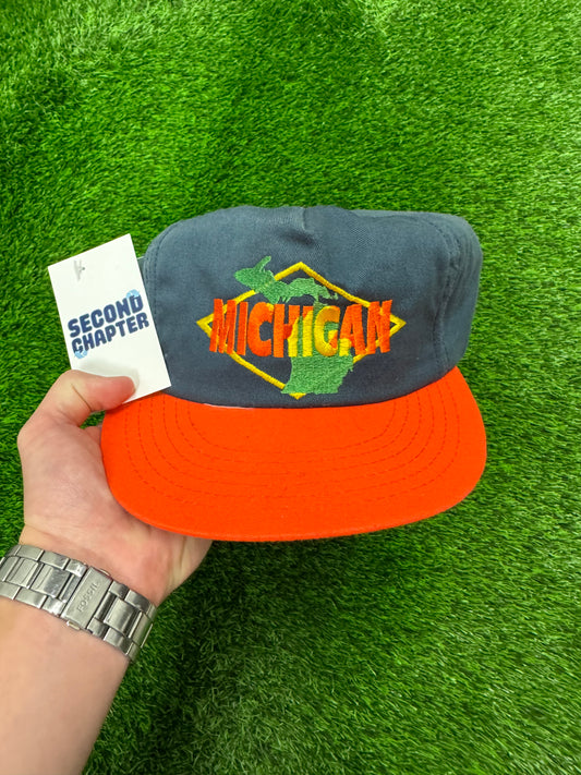 90s Michigan Spell Out Vintage Destination Snapback Hat (OS)