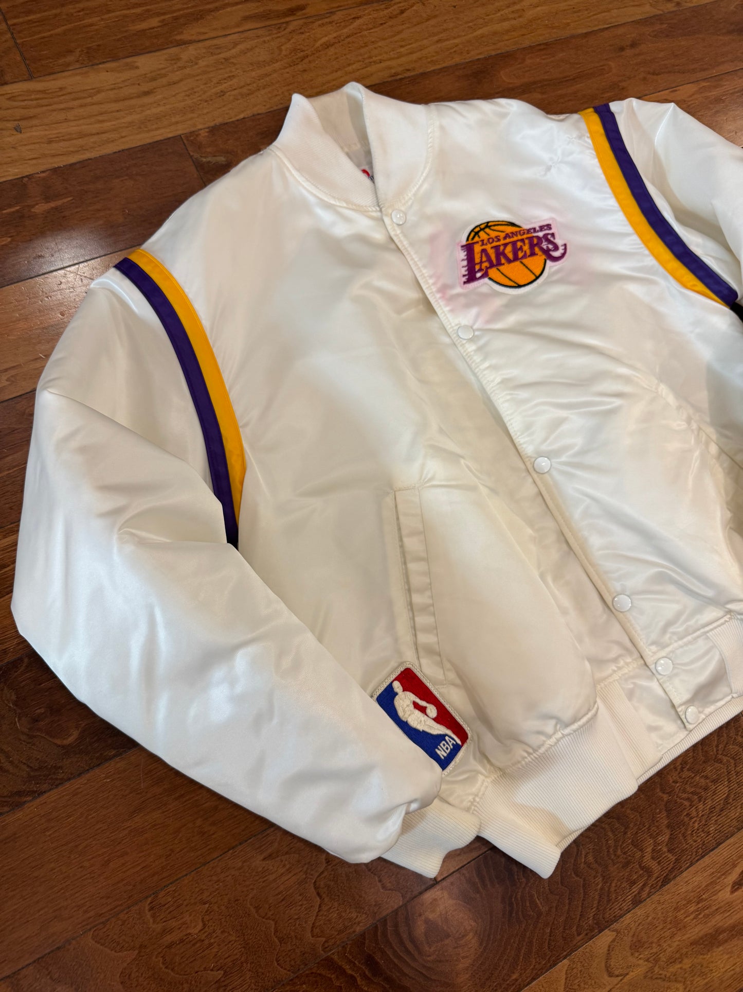 80s Los Angeles Lakers White Starter Satin Jacket (L)