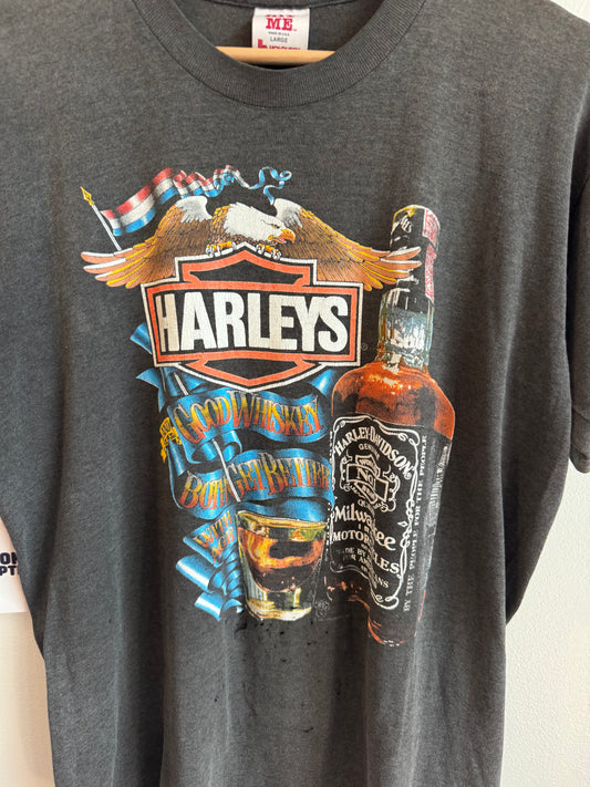 1987 Harley Davidson Jack Daniel  Good Whiskey Holoubek Faded Tee (L)