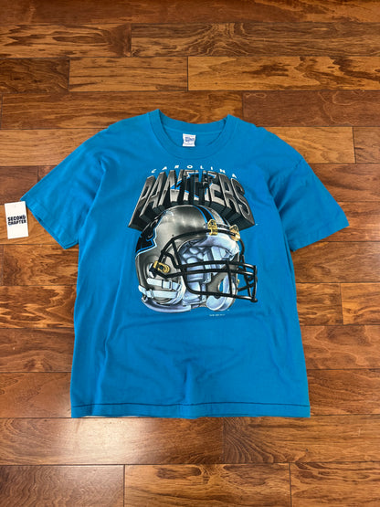 1995 Carolina Panthers Salem Sportswear Big Helmet Graphic Blue Vintage Tee (L)