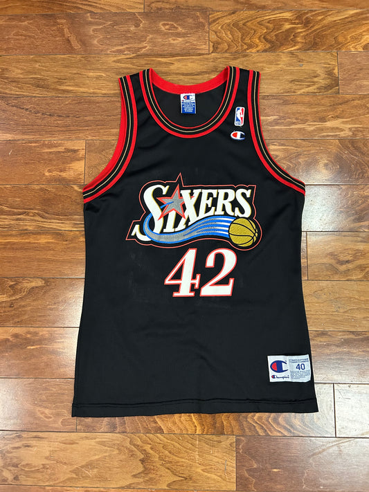 90s Philadelphia 76ers Jerry Stackhouse #42 Champion Vintage NBA Black Jersey (S)