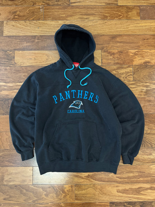 00s Carolina Panthers NFL Black Spell Out Hoodie (M)