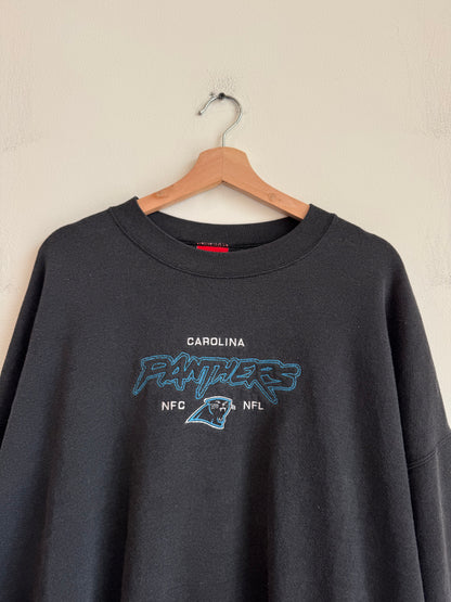 00s Carolina Panthers Cat Scratch Spell Out Faded NFL Crewneck (XXL)
