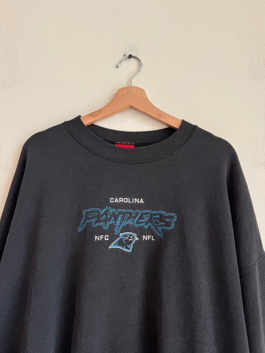 00s Carolina Panthers Cat Scratch Spell Out Faded NFL Crewneck (XXL)