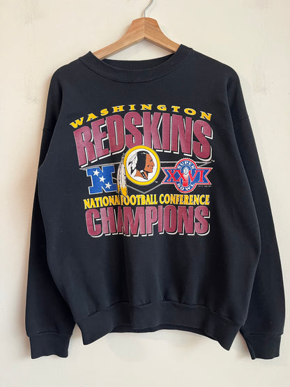 1991 Washington Redskins Conference Champions Black Spell Out Crewneck (L)