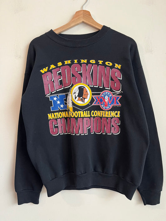 1991 Washington Redskins Conference Champions Black Spell Out Crewneck (L)