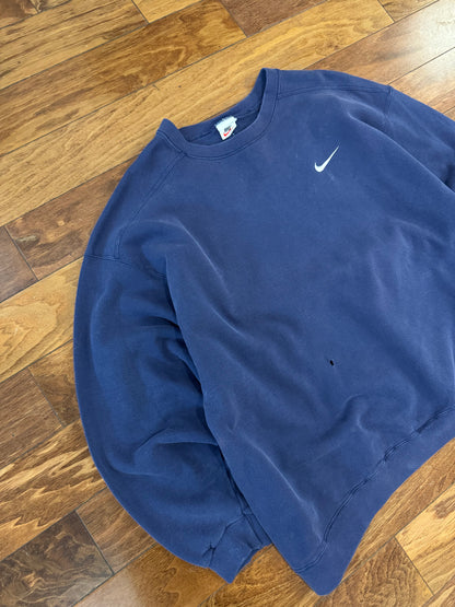 90s Nike Navy Essential Swoosh Crewneck (XL)