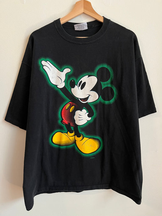 90s Mickey Mouse Disney Genius Green Glow Tee (L)