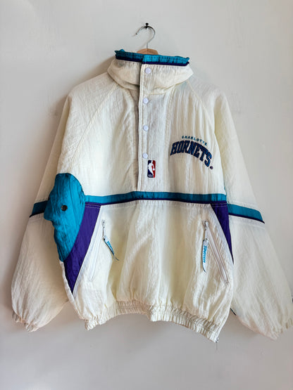 90s Charlotte Hornets Logo NBA White Puffer Starter Jacket (S)