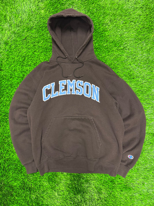00s University of Clemson Mocha Vintage Champion Spell Out Hoodie (L)